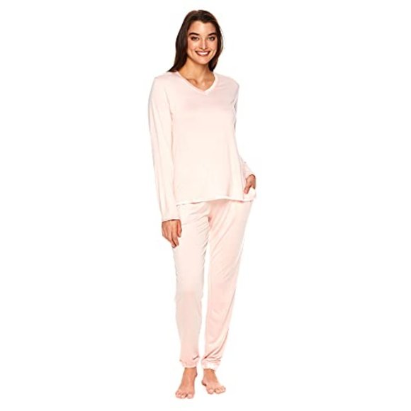 kathy ireland Womens Lounge Long Sleeve Shirt and Skinny Pajama Pants Sleep Set - Picture 1 of 1